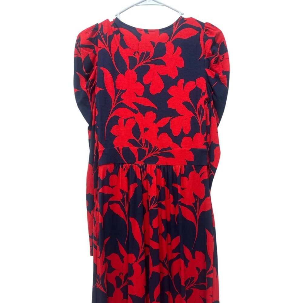 Sold Boden Floral Bloom Jersey Midi Dress Womens 2 Red Sundress Puff Sleeves - Picture 11 of 16